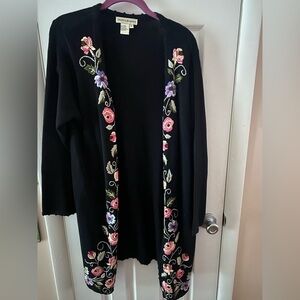 Vintage Floral Embroidered Black Cardigan